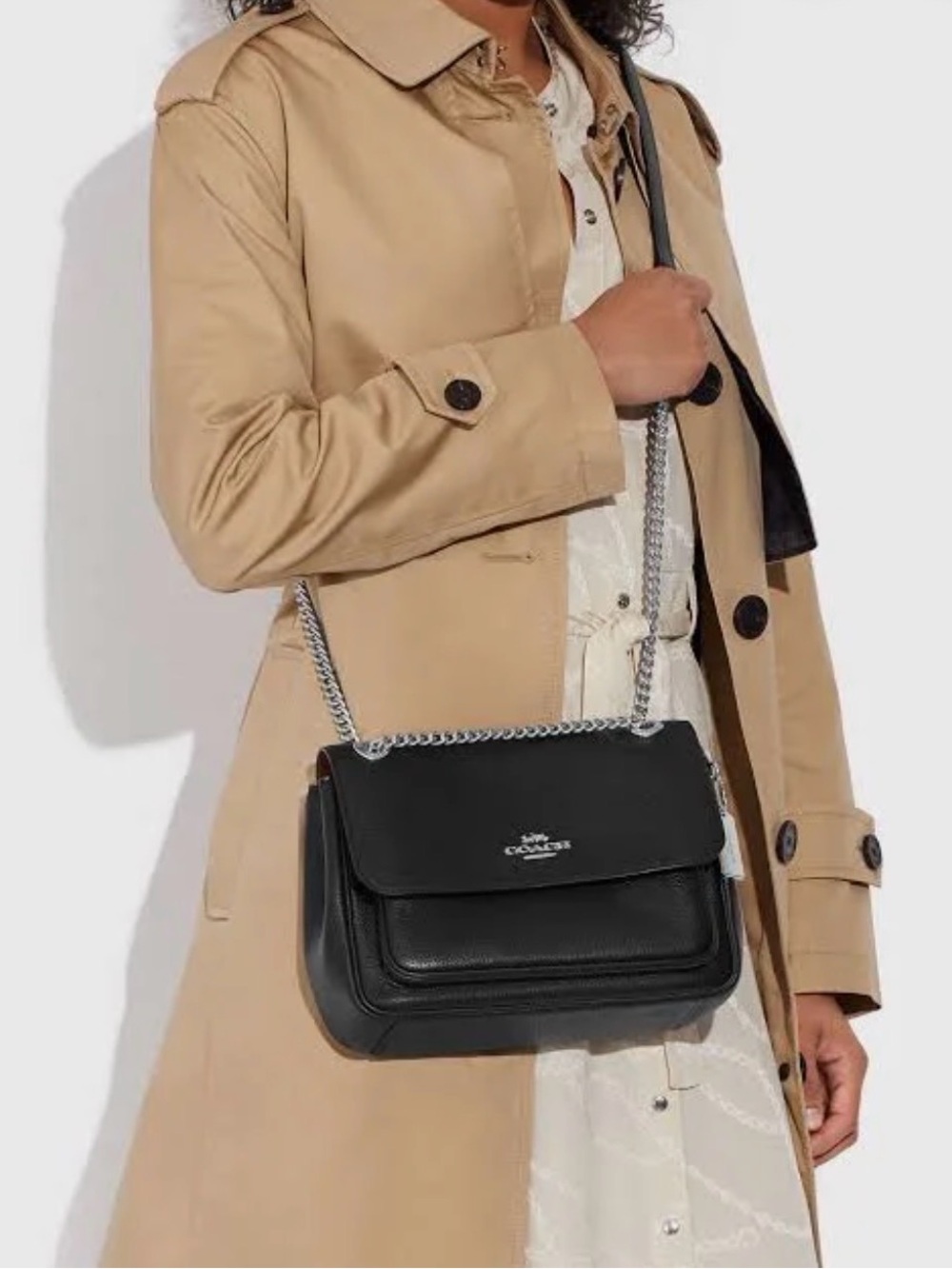 Coach Black Leather Shoulder Bag with Silver Chain. Klare Crossbody 25